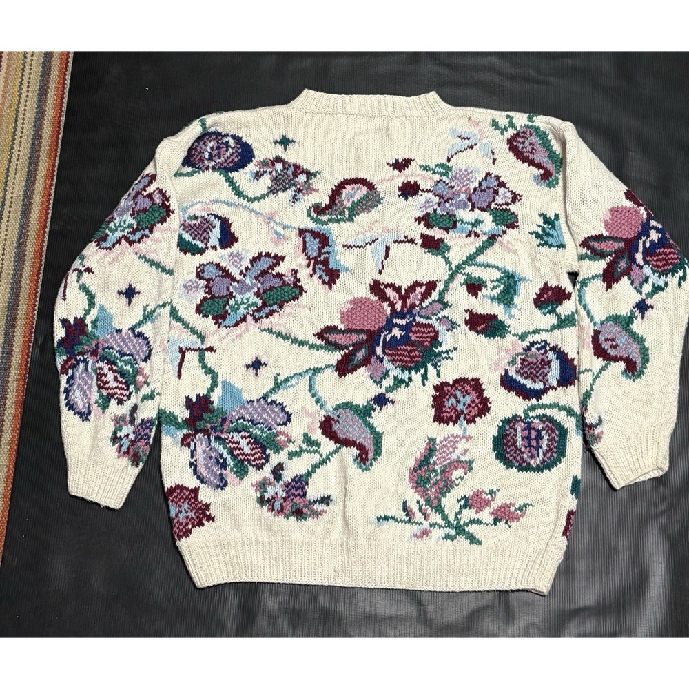Vintage Cottage Grandma Core Sweater Flower Floral Cape Isle Knitters M-XL Rare - Picture 4 of 7